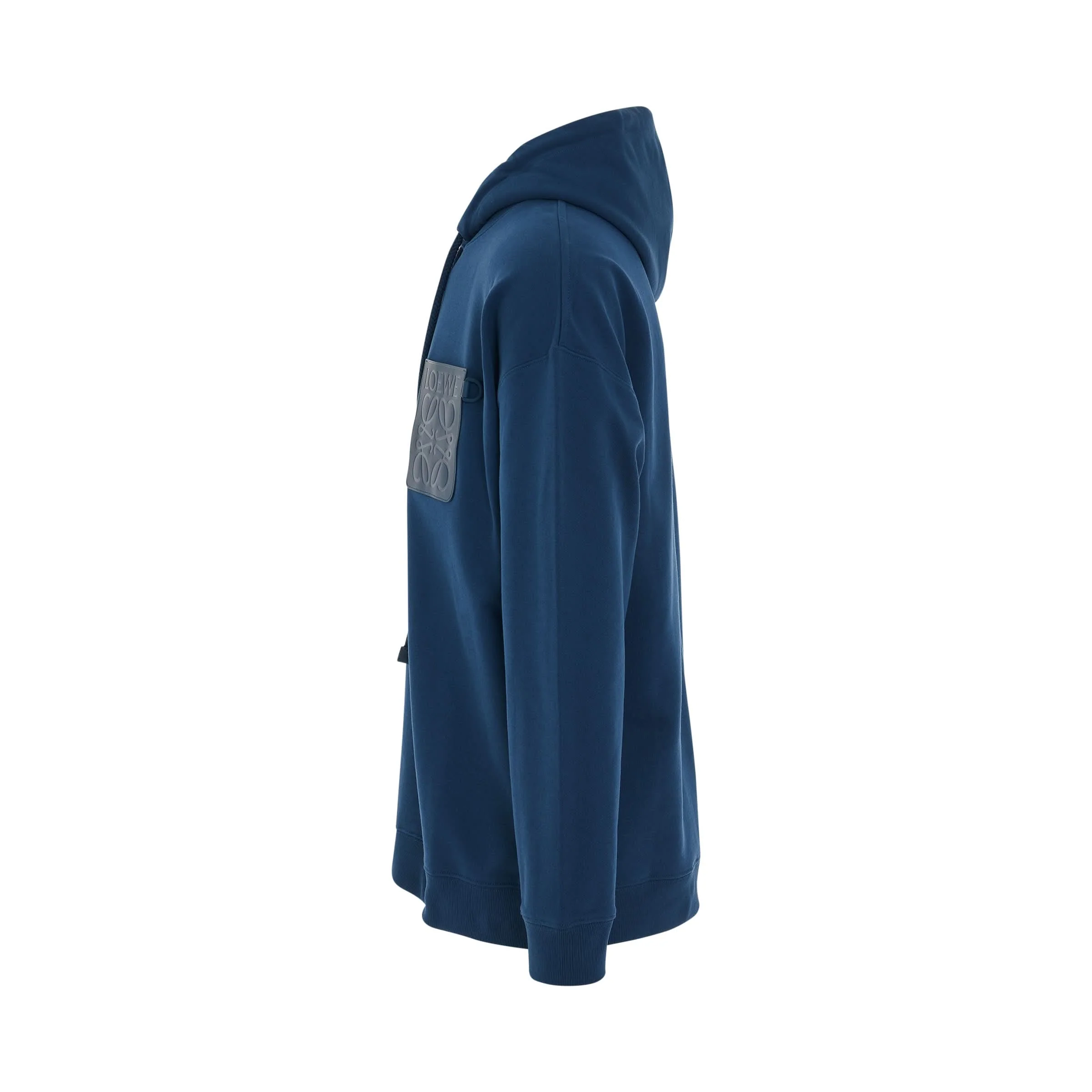 Anagram Leather Patch Cotton Hoodie in Petroleum - Image 3